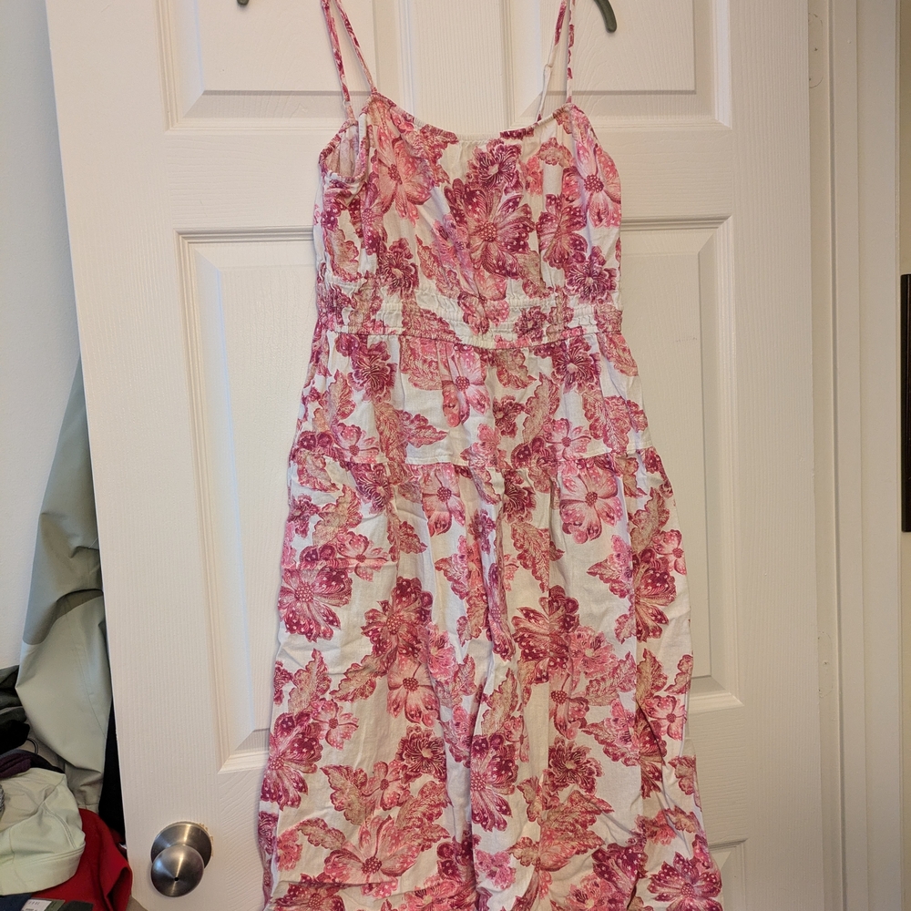 Old Navy Pink and White Floral Linen Blend Dress